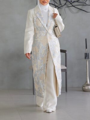 Embroidered Beige Blazer Pants Set