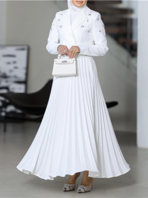 Shoulder Crystal Blazer w Skirt Set