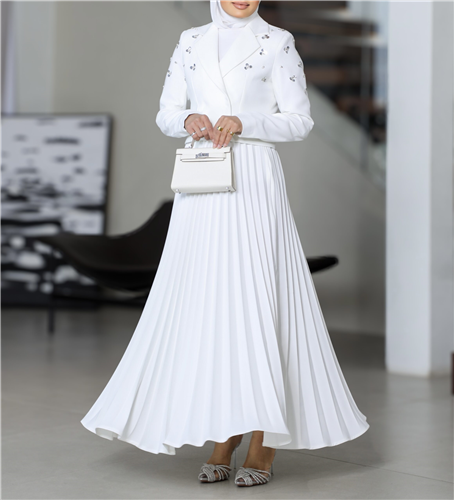 Shoulder Crystal Blazer w Skirt Set