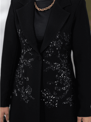 Sequin Flower Black Long Blazer