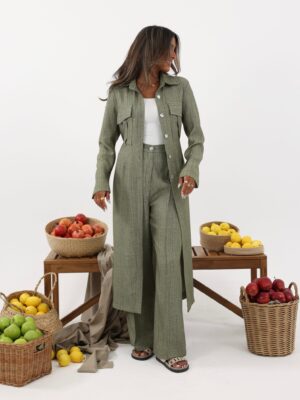 Slit Long Blazer Pants Set 3 (Olive)