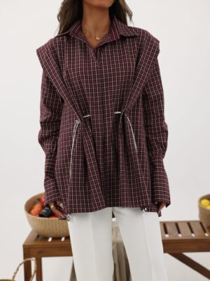 String Plaid Maroon Top
