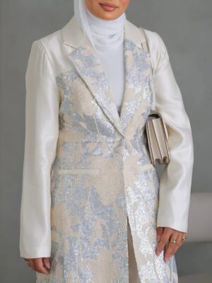 Embroidered Beige Blazer Pants Set
