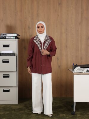 Maroon Check Collar Jacket