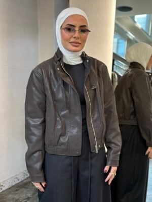 Cropped Leather Bomber Jacket